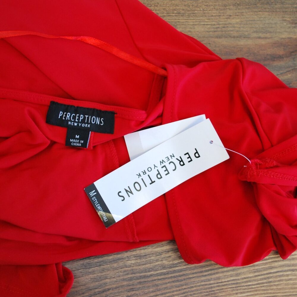 Perceptions Fit & Flare Faux Wrap Women's Red NWT M - Picture 2 of 9